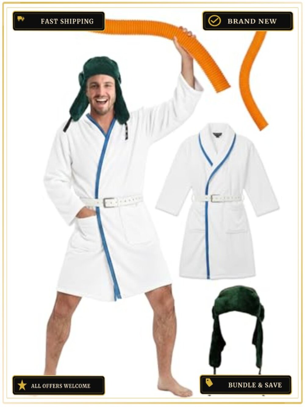 Men's Halloween Christmas Costume 4pc Robe Hat Belt Cosplay